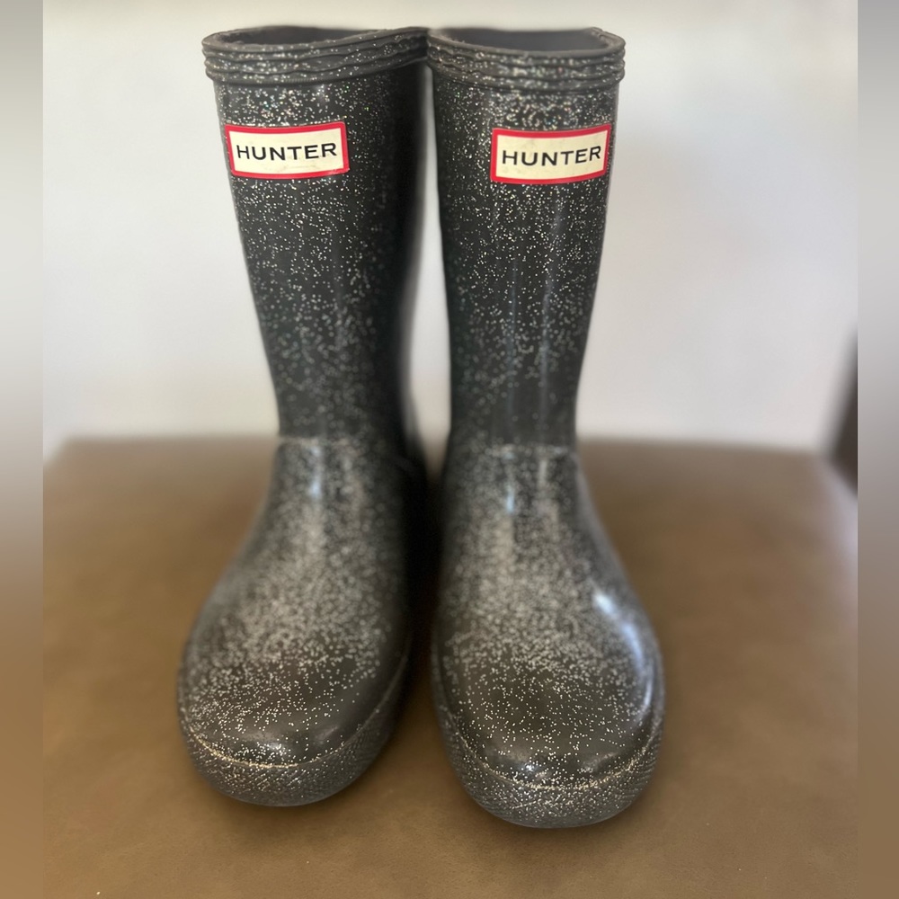 Girls Hunter Rain Boots Black Glitter Size 11 US